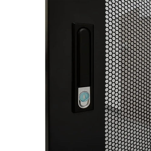 Close-up of the access handle on the Badass 42U Rolling Server Rack Cabinet With Heavy Duty Caster Wheels For Easy Transfers.