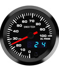 52mm automotive oil pressure gauge with analog dial, red needle, blue digital readout, 7-color backlight