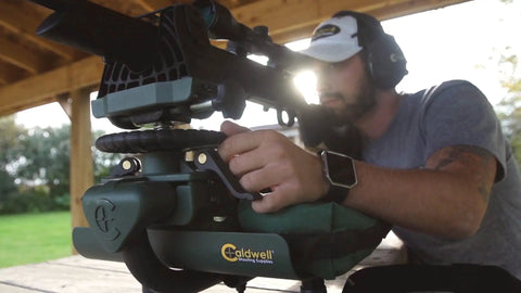 Person using Lead Sled DFT 2 Rifle Shooting Rest With Adjustable Ambidextrous Frame outdoors
