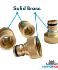 Leak-Free Three-Quarter Inch Snap-On Garden Hose Fittings 2 Pack, Solid Brass Quick-Connect Adapters