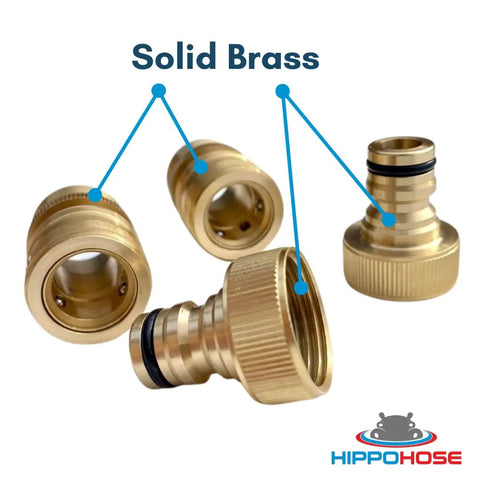 Leak-Free Three-Quarter Inch Snap-On Garden Hose Fittings 2 Pack, Solid Brass Quick-Connect Adapters