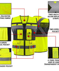 Men High Visibility Safety Vest With Seven Rugged Pockets And Secure Zip Closure Built Tough For The Daily Hustle Breathable Mesh Construction Workwear. Features reflective strips and pencil pocket.
