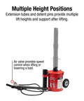 10 Ton Portable Air Lift Jack For Trucks And Trailers, showing narrow chassis design and hydraulic system controls.