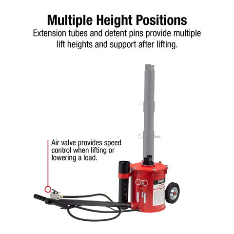 10 Ton Portable Air Lift Jack For Trucks And Trailers, showing narrow chassis design and hydraulic system controls.