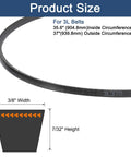 Diagram of Classic Wrapped Rubber V Belt 3L370, 37 Inch Outside Circumference, 3/8 Inch Width, 7/32 Inch Height measurements