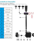 Diagram of LED Pond Pump With Fountain Kit 45W Submersible Water Pump 792 GPH 3000 L/H with labeled detachable parts
