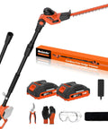 Cordless Pole Hedge Trimmer With 18-Inch Blades, Up To 16-Foot Reach, Multi-Angle Adjustable, Includes Two 2.0Ah Batteries And Charger