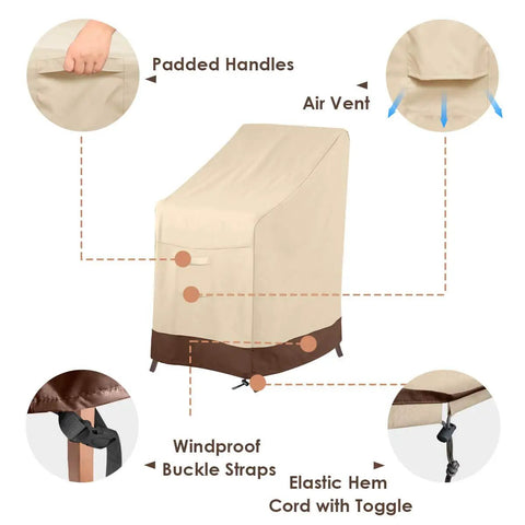Beefed-Up Heavy Duty Waterproof Stackable Patio Chair Cover For 4-6 Chairs, Outdoor Furniture Protector in Beige and Brown, features