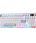 Tri Mode Wireless Gaming Keyboard Bluetooth 5 0 And 2 4 Ghz Silent Creamy White Keys For Multi Device Switching RGB backlit keyboard with compact layout.