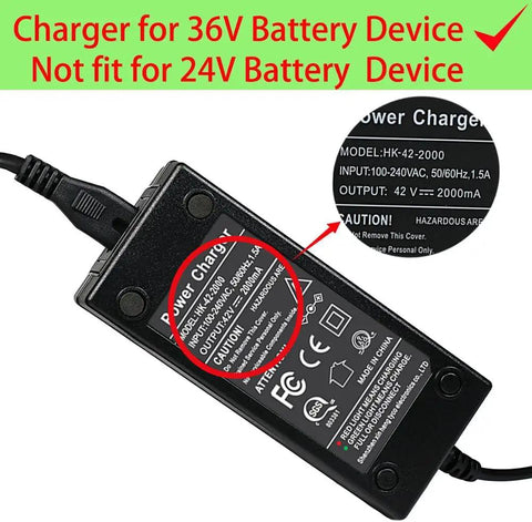 42V 2A DC Power Adapter For 36V Electric Bike And Escooter Battery Charger With 5.5x2.1/2.5mm Connector, Universal 100-240V AC In, 42V Output, Ideal Ebike Lithium Battery Charger