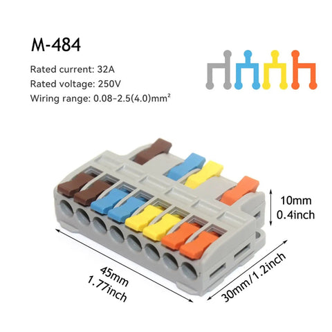 Heavy Duty Quick Push In Wire Connectors With Lever Operated Terminals For Fast Tool Free Splicing Solid Stranded Copper Conductors Flame Retardant Housing Rated 32A And 600V Perfect For Home Or Commercial Wiring Projects, 32A 250V M-484 connector, 45x30x10mm