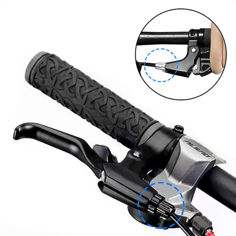 Two Pack Bike Brake Lever Barrel Adjusters With M10 Screws Aluminum Alloy 10mm Barrels shown on bicycle handlebar