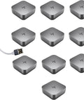 Heavy Duty Thunderbolt 4 Docking Station With Ridiculous 280W Power Delivery And Blazing Speed Plug And Play Ready For Your Ultimate Office Rig Smooth Operator, multiple grey dock units and USB hub.