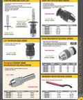 Catalog page displaying various keyless drill chucks, sensitive hand drill set, and wrenches for machine tool accessories.