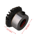 Bevel Gear Wheel Made From 45 Steel With 16 Teeth, 1.5 Module, 10mm Bore, 25.5mm Outer Diameter And 18mm Thickness. Side view.