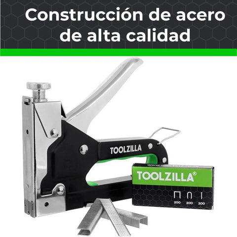 Heavy Duty Staple Gun Kit With Staples Pack For Fabric, Cable, And Wood Projects, shown with staple box and steel construction