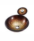 Slick Tempered Glass Bathroom Vessel Sink With Hardcore Waterfall Faucet Premium Countertop Wash Basin showing a round glass bowl.