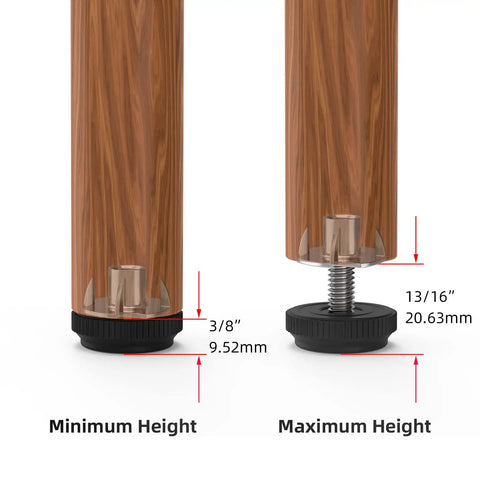 8 Pack 5/16-18 Stainless Steel Adjustable Threaded Furniture Leg Leveling Feet With Screw-In Glide Levelers And T Nut Kit in height comparison.