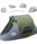 Pop Up One Person Tent With Instant 3 Second Setup Waterproof Outdoor Shelter For Solo Camping Easy Fold Back Design shown open