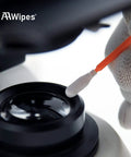Using Top Tier One Hundred Count Four Inch Cleaning Swabs In Orange Knitted Polyester Heads to clean camera optics.
