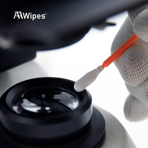Using Top Tier One Hundred Count Four Inch Cleaning Swabs In Orange Knitted Polyester Heads to clean camera optics.