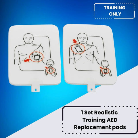 Training AED Ultratrainer replacement pads, two white plastic rectangles with chest-placement diagrams.