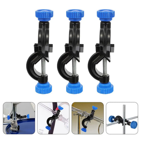 Three Pack Black Aluminum Cross Clamps With Dual Screw Boss Head Adjustable Lab Stand Holder Rock Solid Grip Built Tough And Zero Hassle For Quick Setup Anywhere In Your Lab Or Workshop Space