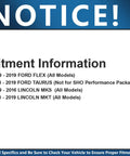 Fitment information for Front Wheel Bearing Hubs Assembly 2 Pack For Ford Flex 2009 2019, Taurus 2010 2019, Lincoln MKS 2009 2016, MKT 2010 2019