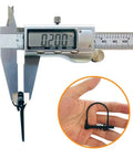 Measuring 0.200 in with caliper next to 24 Pack Heavy Duty Shaft Locking Pins With Drop Dead Silent Springs for Tree Stands.