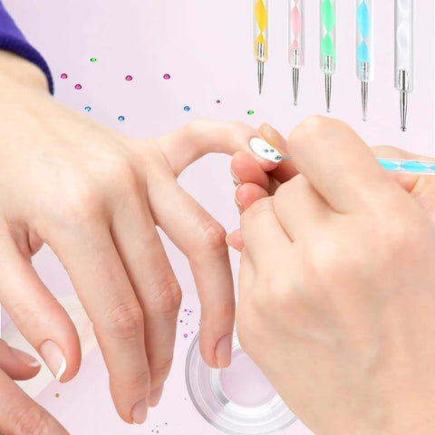 Using Nail Art Brush Kit 22 Piece Set With 2 Way Acrylic Silicone Engraving Pens Dotting Tools And Resin Nail Art Palette