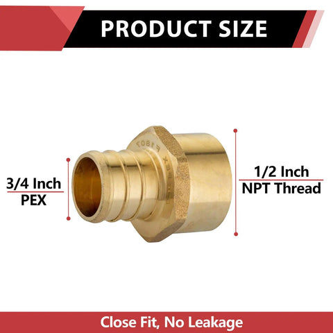 Pex 3/4 Inch By 1/2 Inch Female NPT Thread Adapter Barb Crimp Brass Fitting Pack Of 5 for Home DIY Plumbing Projects close-up