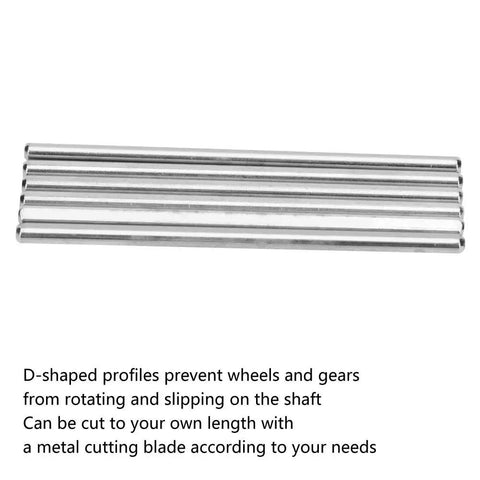 6 Pieces 100mm Stainless Steel D Hole Shaft Axles For Wheels Gears And Drive Systems in a set of six shown horizontally
