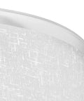 Close-up of white linen glass on Alexa Collection Two-Light 12-1/4 Inch Semi-Flush Ceiling Light, dope modern metal fixture.