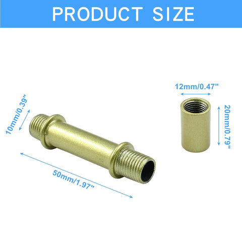 Rock Solid Gold Lamp Extension Rods 4 Pack 50mm Beefy Iron Connector Poles Rustproof Ceiling Light Hardware with size dimensions.