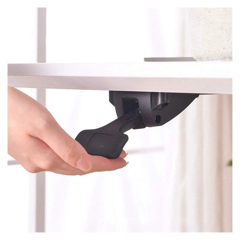 Hand adjusting the locking mechanism of the Built Different Overbed Table With Adjustable Height for bedside care.