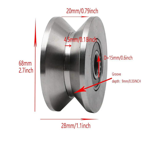 Heavy Duty 2.7 Inch 304 Stainless Steel Sliding Gate Roller Wheel Bearing With V Groove Guide Pulley side view showing dimensions.