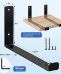 Matte Black J Lip Wall Shelf Brackets Hella Sturdy 8 Pack showing dimensions and installation details on a floating shelf.