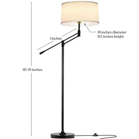 Mid Century Modern Dope Height Adjustable LED Floor Lamp with beige shade and adjustable pole, 45-61 inches tall