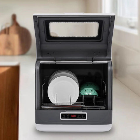 Zero Headache Countertop Dishwasher Slides Into Any Spot Brings Sweet Results With Heated Dry Stainless Steel Construction And Rust Resistant Finish Supports 14 Place Settings Across Three Wash Modes For Portable Apartments Rvs And Campers showing open door with dishes inside.