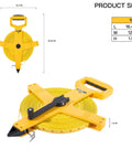 Open Reel Fiberglass Tape Measure With One Half Inch Blade, 330 Foot Length, ABS Shell, carry handle and scale, side view