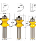 Three router bits from Five Pack One Half Inch Shank Bullnose Router Bit Set With Carbide Tipped Half Round Edge Bits For Bead And Radius Work