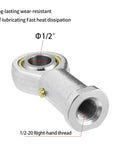 Two Piece Heavy Duty Rod End Bearing Set With 1/2 Inch Bore and right-hand thread, showcasing smooth rotation and durable design.