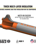 Close-up of 1000V Rated Insulated Side Cutting Pliers 9 Inch Built For Pros With High Leverage, showing thick multi-layer grip.