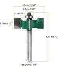 Pro Grade Heavy Duty 4 Wing T Slot Cutter Rabbet Router Bit With Bearing, 1/4 Inch Shank, side view with dimensions