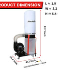 Heavy Duty Shop Dust Collector 1-1/2 Hp Dual Voltage Motor Powers 1100 Cfm Sawdust Hog Action dimensions with 41.2 inch width.