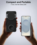 Person holding 3-In-1 Magnetic Wireless Charging Station For Galaxy Phones Watches And Buds, size comparison with S26