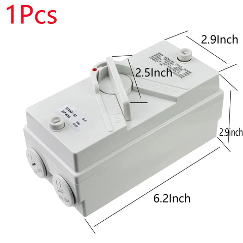 IP66 Waterproof Enclosed Motor Disconnect Switch 63A 2 Pole 220V For Indoor Outdoor Use, Weatherproof ABS Enclosure, Corrosion Resistant, High Temperature Tolerant, UV Protective, Built Tough 6.2-inch switch box