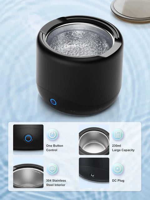 Powerful 45kHz Ultrasonic Cleaner for Retainers, Dentures, Mouth Guards, Aligners, Braces, Toothbrush Heads and Jewelry
