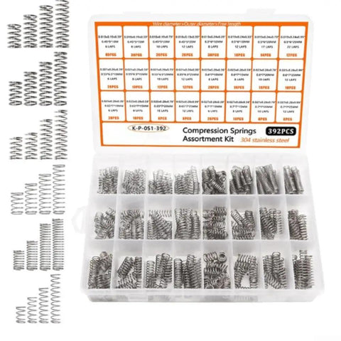 Top Rated 304 Stainless Steel Compression Springs Kit With 392 Pieces In 24 Sweet Sizes For Tough DIY Auto Fixes And Heavy Industrial Repairs That Won'T Rust And Keep Your Gear Running Smooth. 392-piece organizer box with assorted springs
