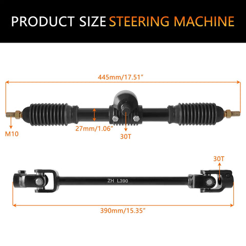 Universal 300mm Steering Wheel With 320mm Adjustable Shaft, Rack And Pinion System, Small Gear, And Pull Rod Rack dimensions